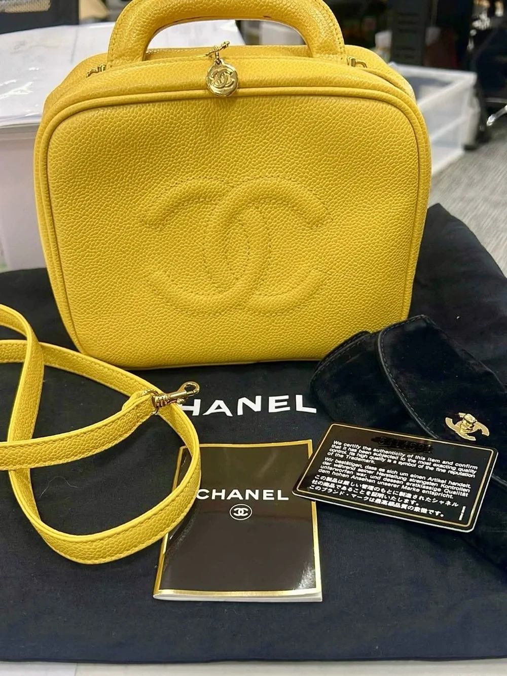 53-26 Chanel Yellow Caviar Leather Vanity Case Bag